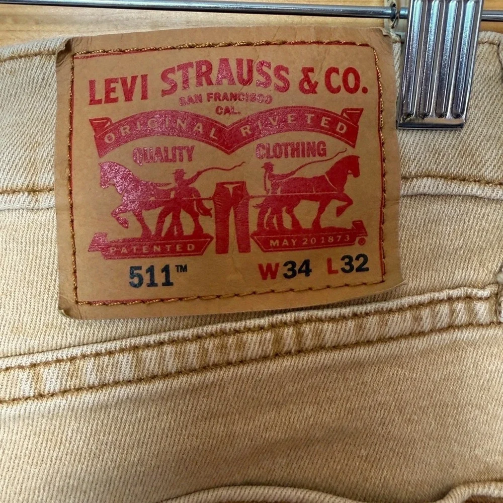 Levi's Tan 511 Slim Fit Jeans 34x32 Khaki Denim Streetwear Casual
